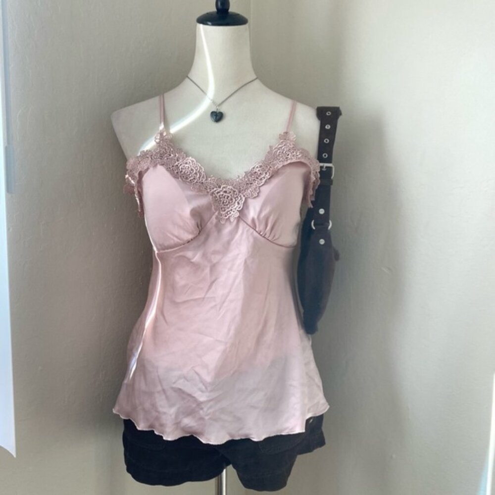 Pink Lace Trim Cami Top